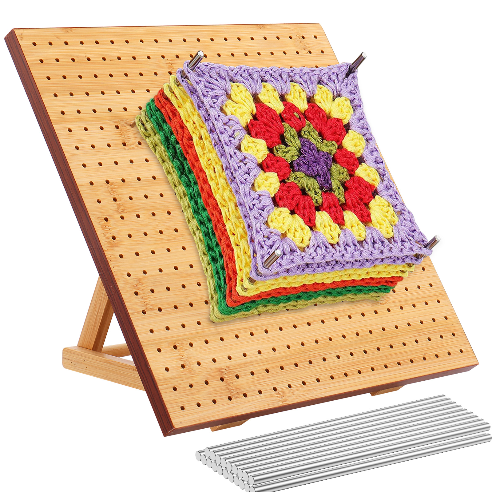11.4inch Crochet Blocking Board with 20 Steel Rod Bamboo Wooden Blocking  Board with Adjustable Stand Reusable Granny Square Blocking Board for  Beginner Knitting Lover Crocheting 